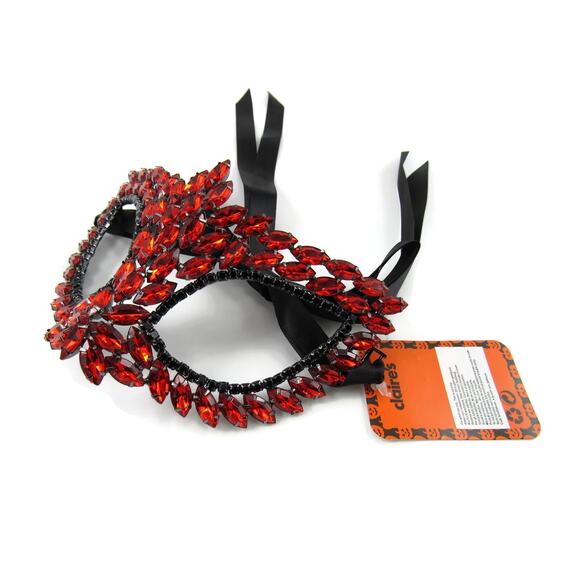 Halloween Womens Accessories Red Gem Encrusted Mask One Size New - Picture 2 of 2